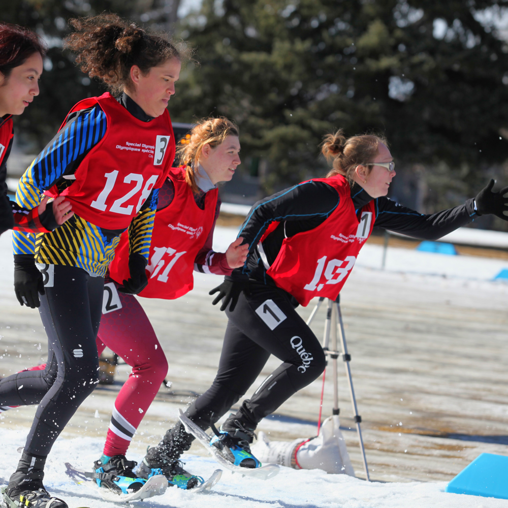 Special Olympics BC snowshoeing athlete competes during the 2024 Special Olympics Canada National Winter Games in Calgary.